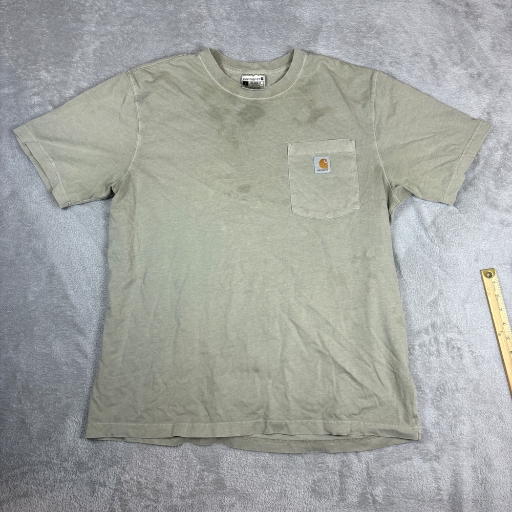 Carhartt Shirts Mens L Relaxed Fit Pocket Tee Olive Green Workwear Distressed